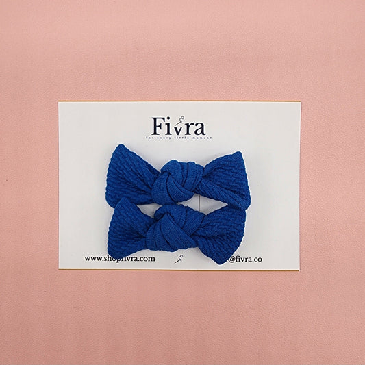 Small hair knot bow - double prong clip - Blue