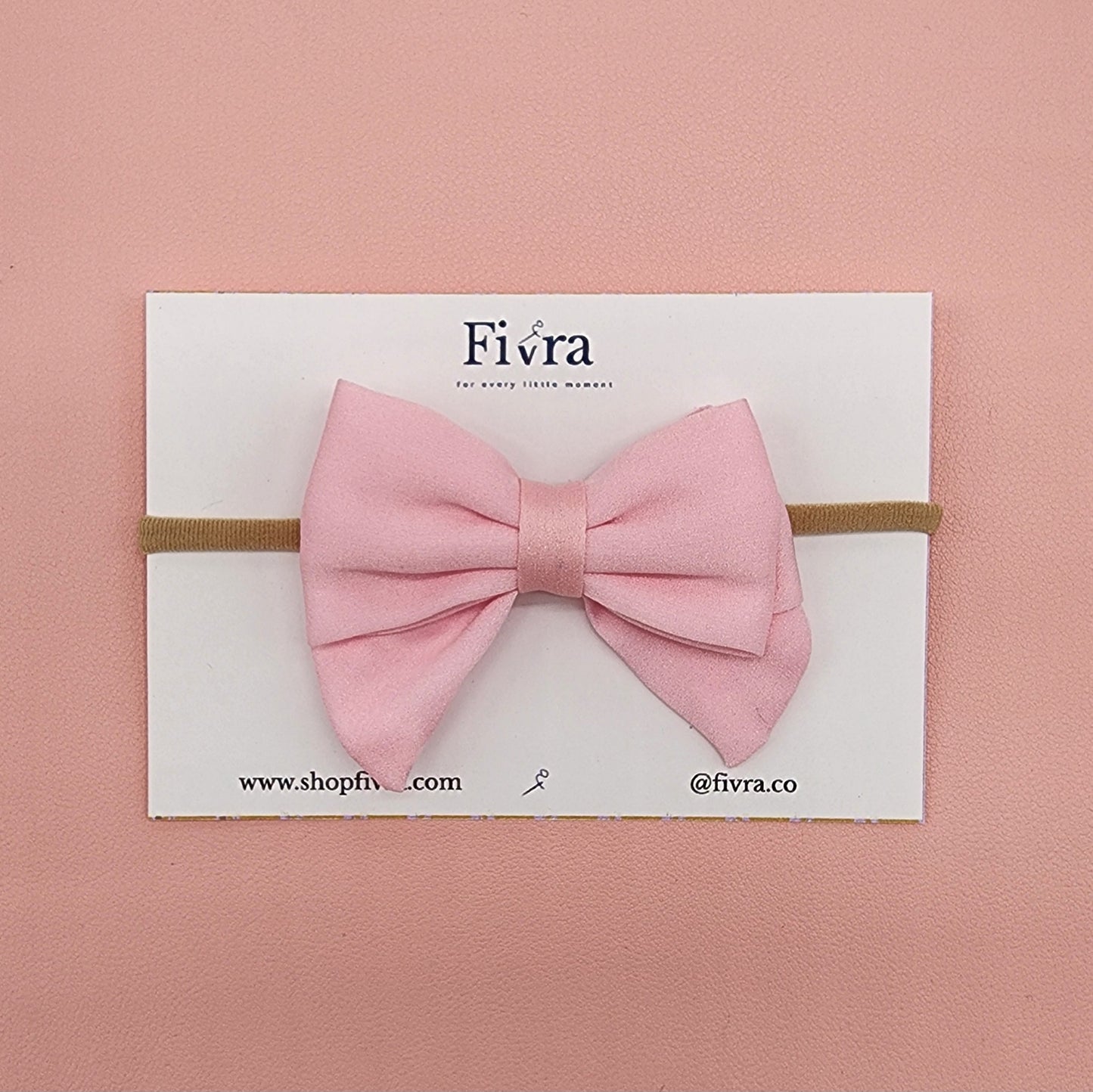 Medium hair double bow - Nylon headband - Baby Pink