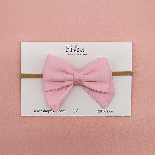Medium hair double bow - Nylon headband - Baby Pink