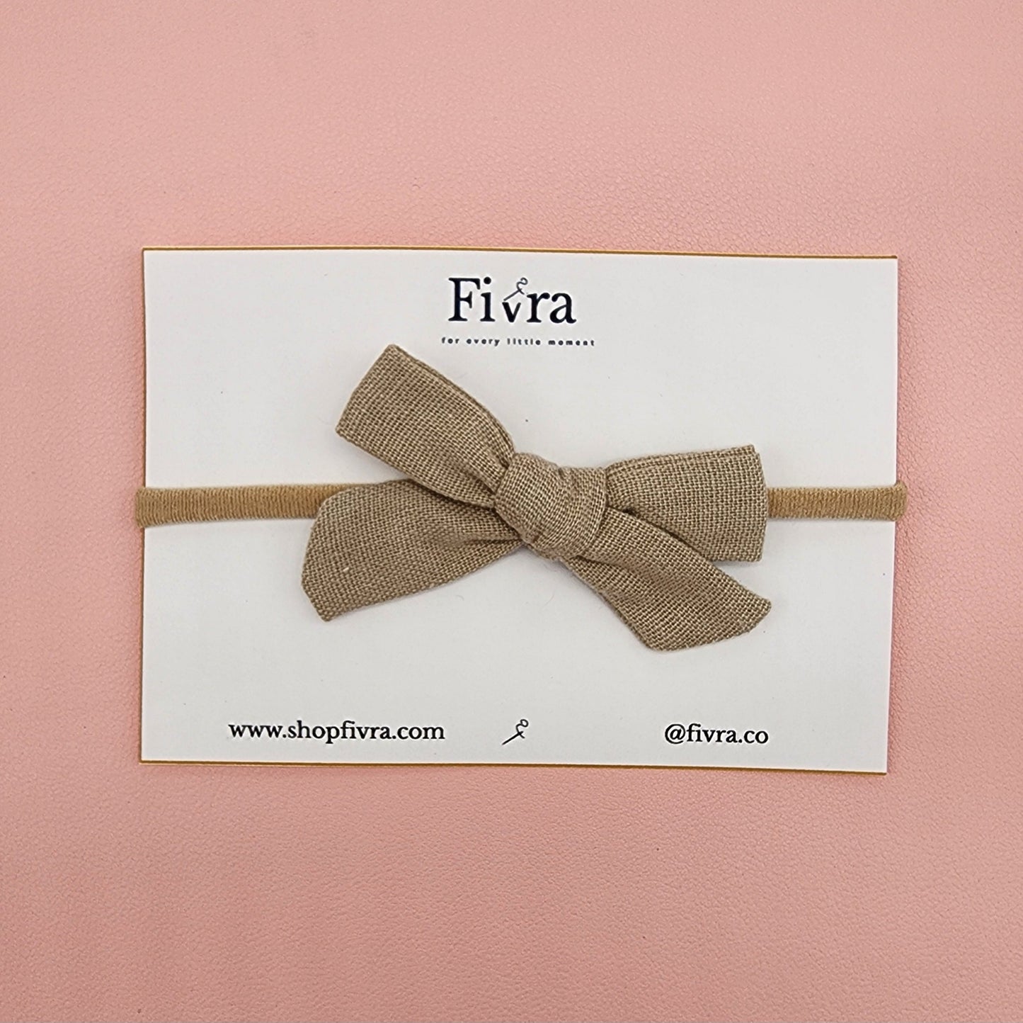 Small hair bow - Nylon headband - Dark beige