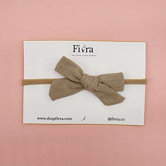 Small hair bow - Nylon headband - Dark beige