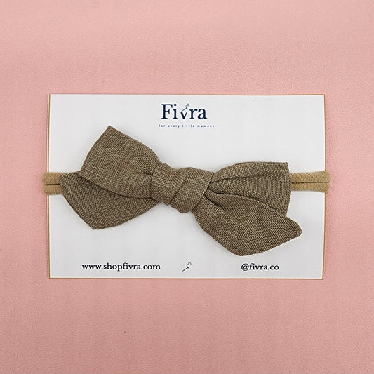 Medium hair bow - Nylon headband - Dark beige