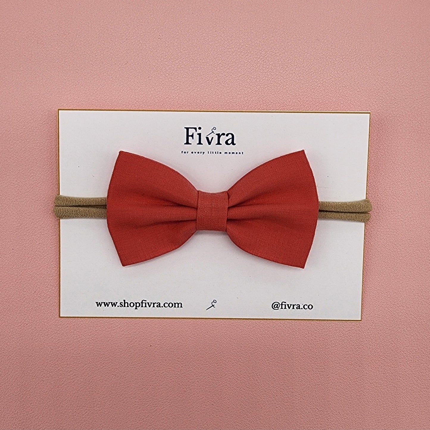Medium hair bow - Nylon headband - terracota