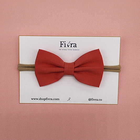 Medium hair bow - Nylon headband - terracota