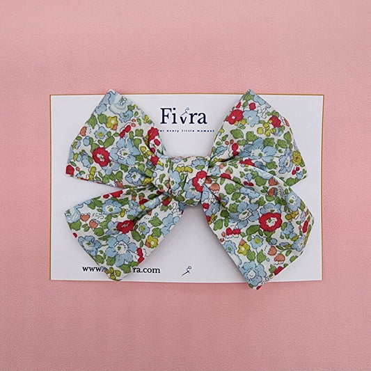 Large hair bow - Alligator clip - Green flowers