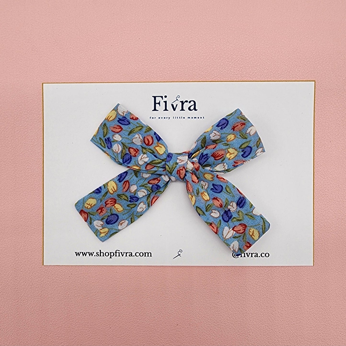 Small hair bow - double prong clip - tulips blue