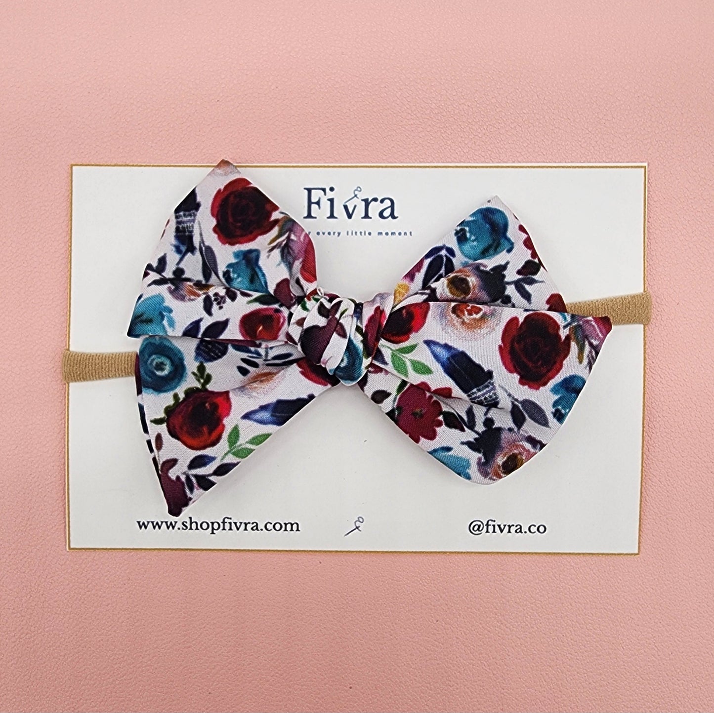 Medium hair bow - Nylon headband - Flowers