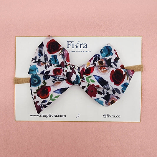 Medium hair bow - Nylon headband - Flowers