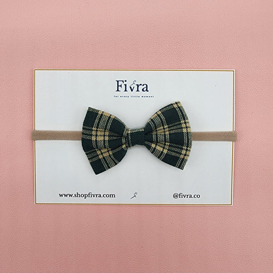 Small hair bow - Nylon headband - plaid varieties