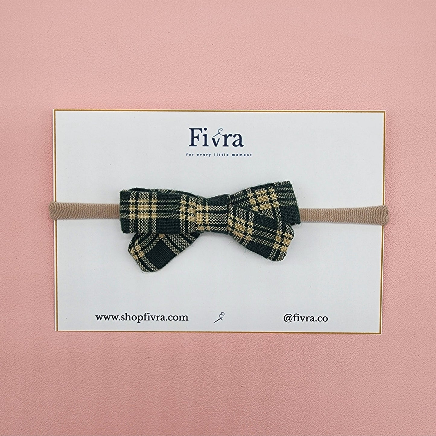 Small hair bow - Nylon headband - plaid varieties