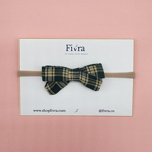 Small hair bow - Nylon headband - plaid varieties