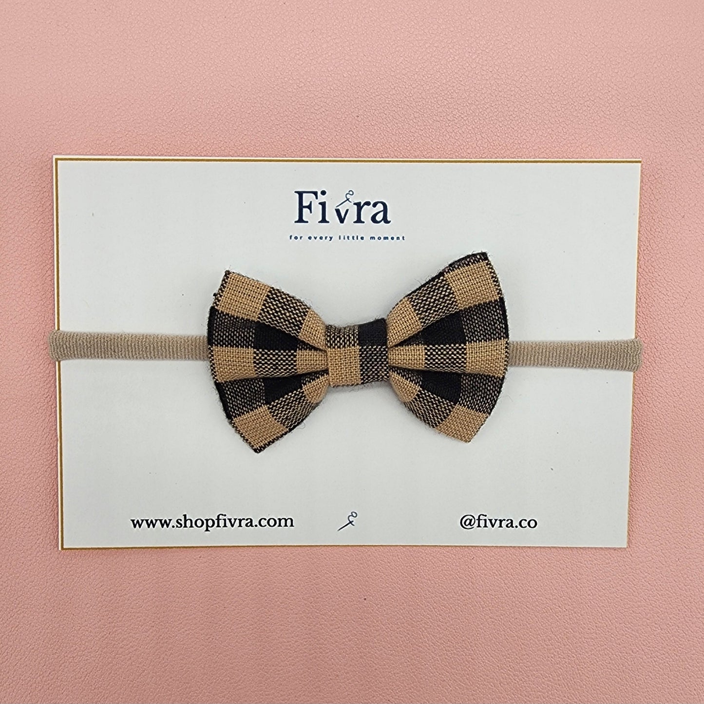 Small hair bow - Nylon headband - plaid varieties