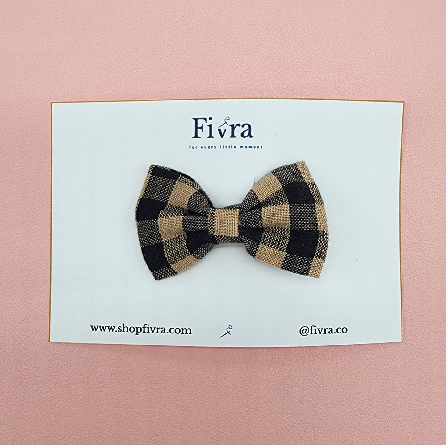 Small hair bow - clip - Black/beige plaid