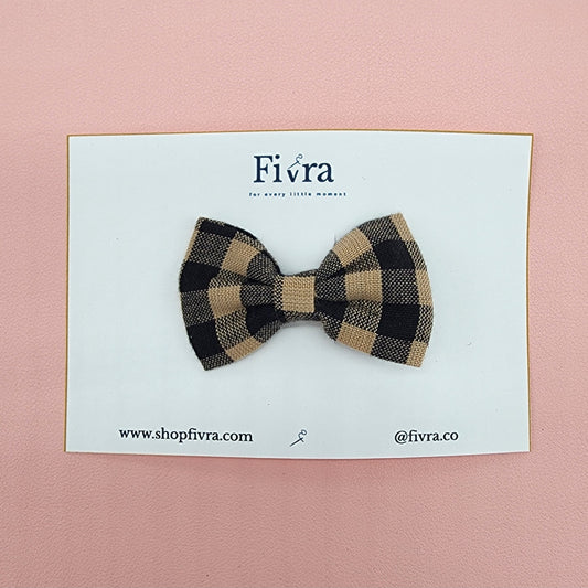 Small hair bow - clip - Black/beige plaid