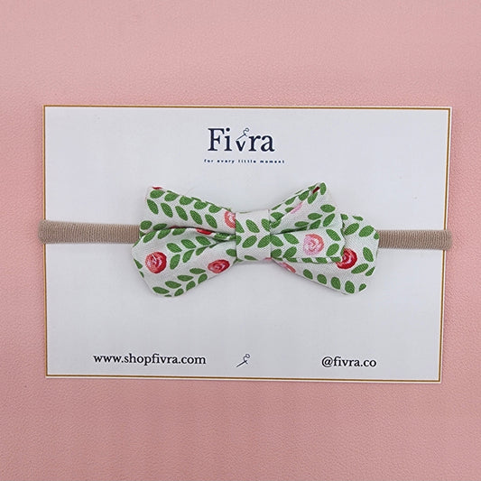 Small hair bow - Nylon headband - Roses & green