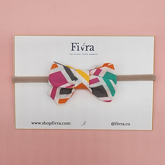 Small hair bow - Nylon headband - Geometric colors