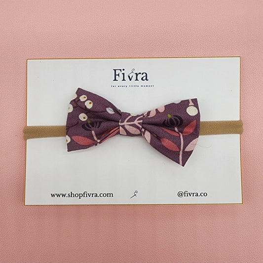 Small hair bow - Nylon headband - Purple flowers