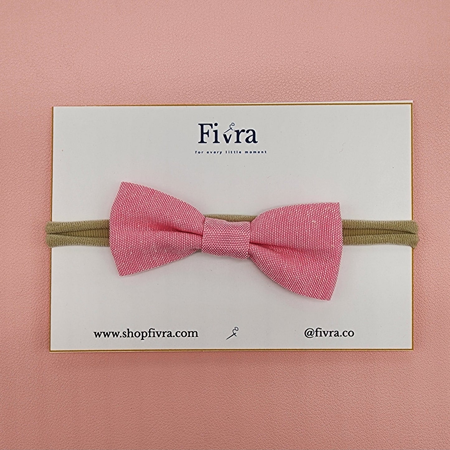 Medium hair bow - Nylon headband - Pink