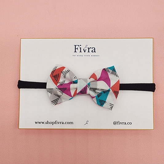 Small hair bow - Nylon headband -Geometric colors