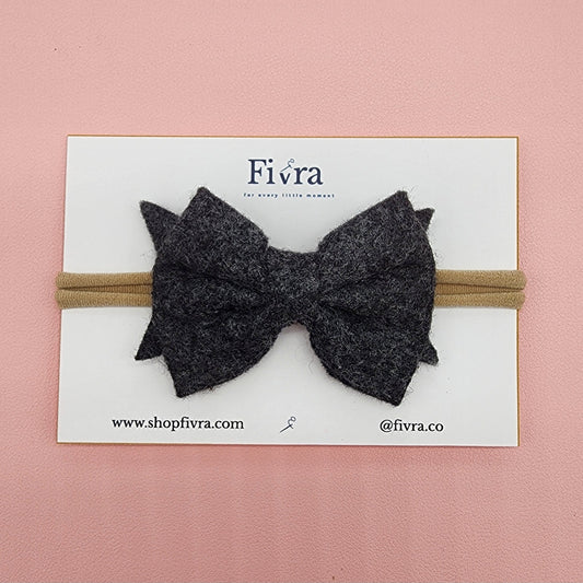 Medium hair bow - Nylon headband - Dark Gray