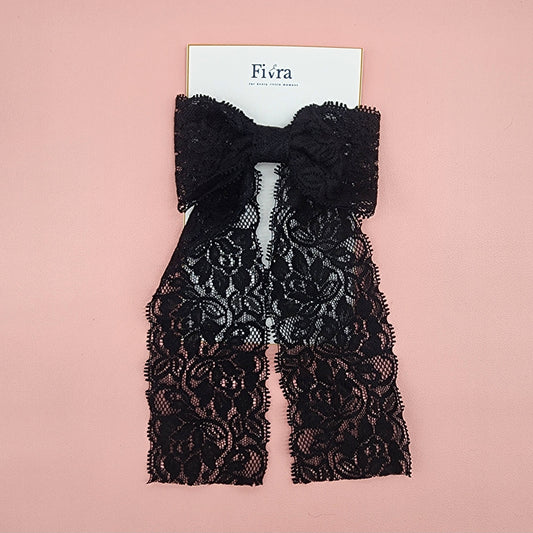 Large hair bow - Alligator hair clip - Lace white or black