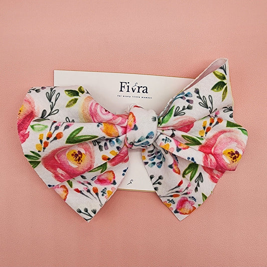 X Large hair bow - French barrete hair clip - Flowers Pink