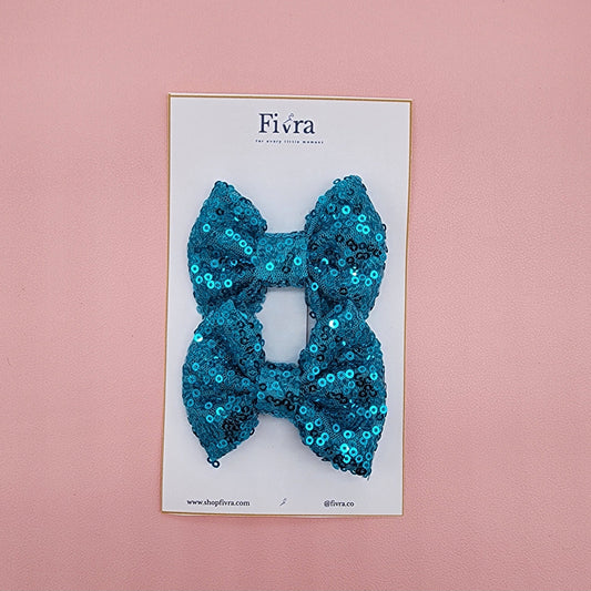 Small pair of bow - Alligator hair clip - turquioise sequin