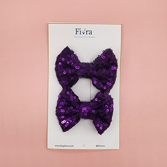 Small pair of bow - Alligator hair clip - Purple