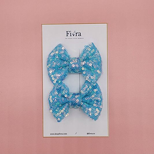 Small pair of bow - Alligator hair clip - Light blue