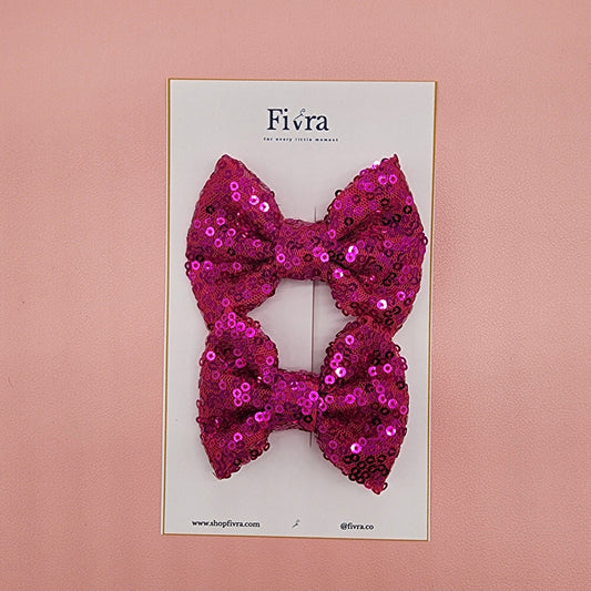 Small pair of bow - Alligator hair clip - Magenta sequin