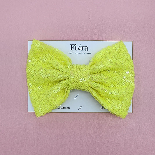 Large hair bow - Alligator hair clip - Yellow sequin