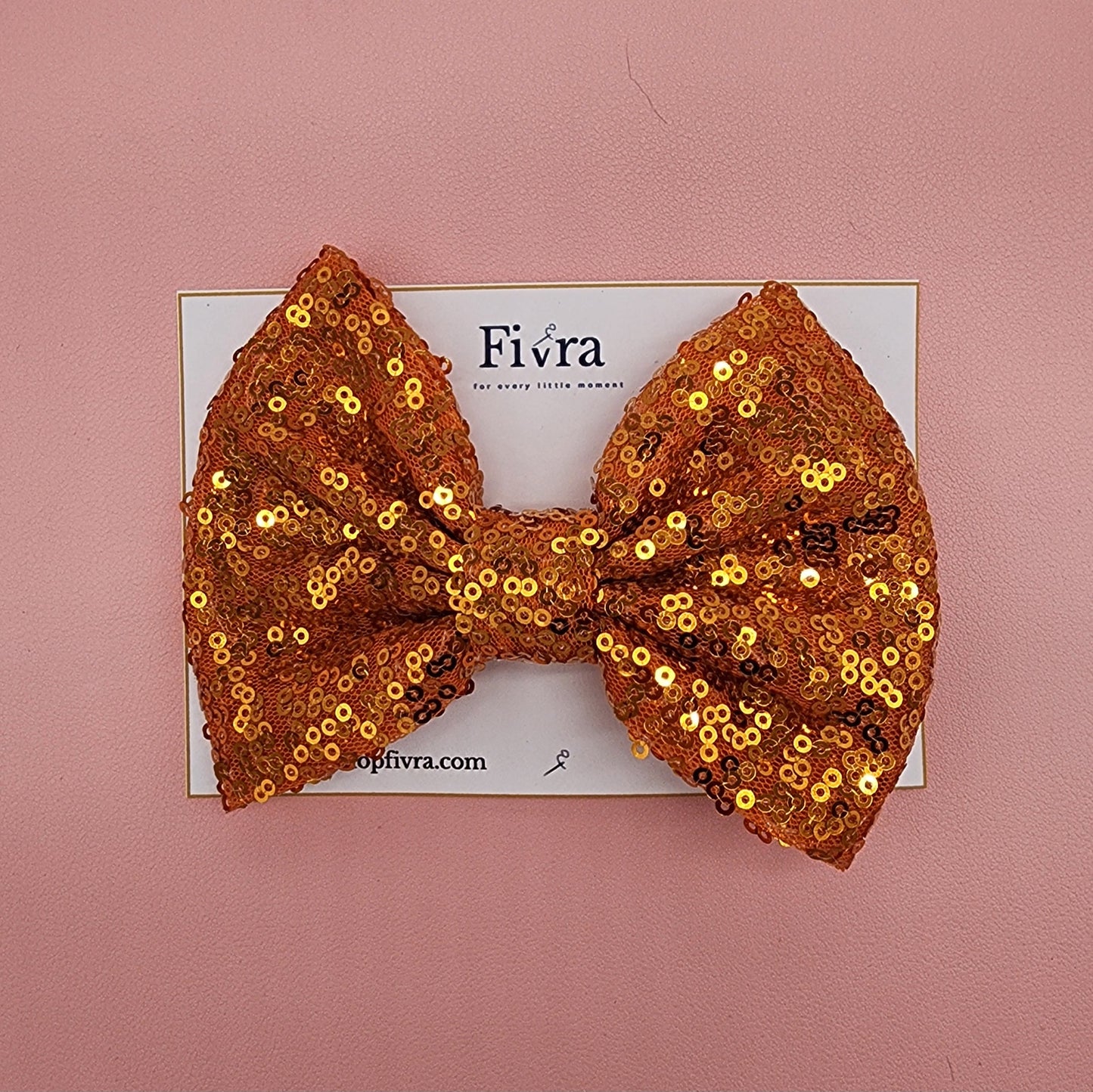 Large hair bow - Alligator hair clip - dark orange sequin