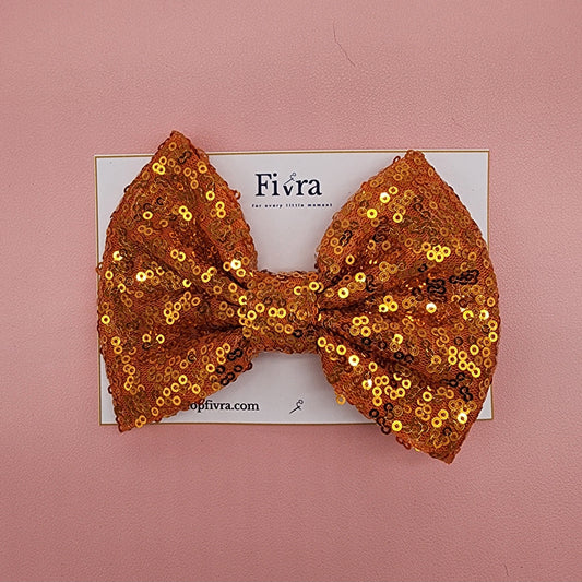 Large hair bow - Alligator hair clip - dark orange sequin