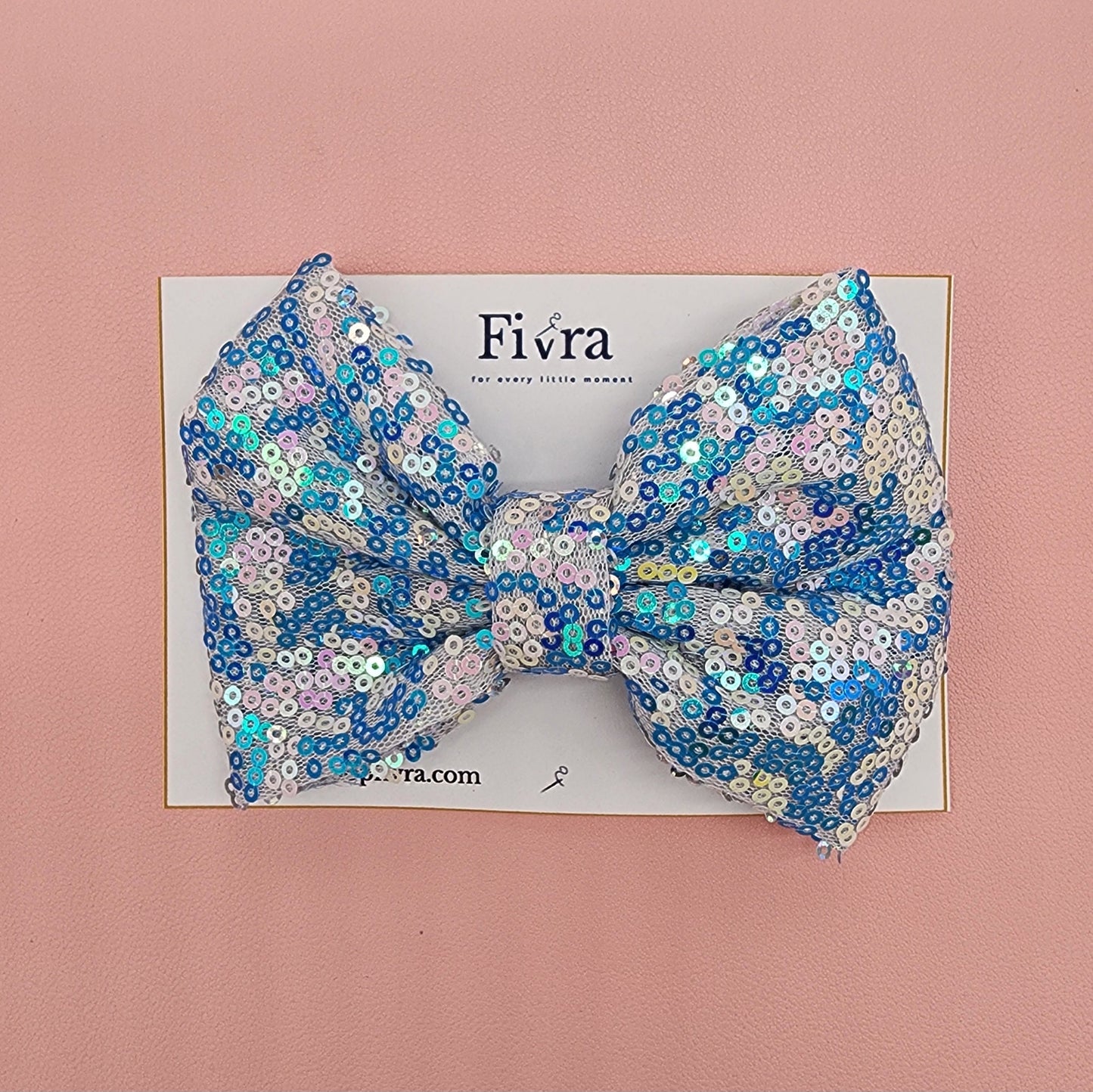 Large hair bow - Alligator hair clip - Ice blue sequin