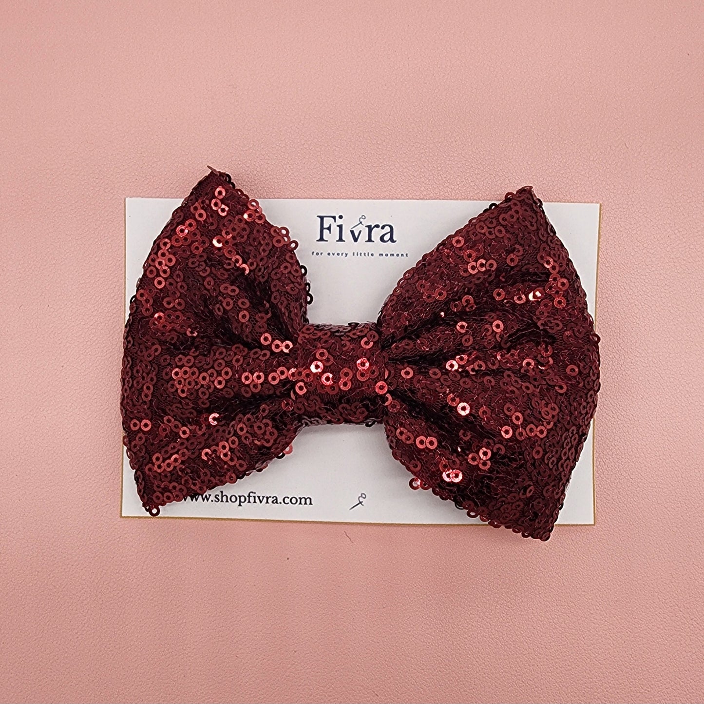 Large hair bow - Alligator hair clip - Burgundy sequin