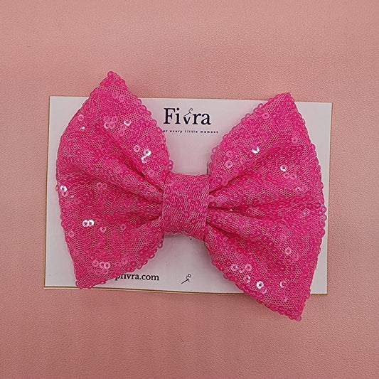 Large hair bow - Alligator hair clip - Neon pink