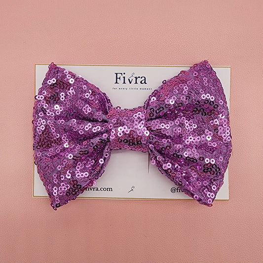 Large hair bow - Alligator hair clip - Lavander sequin