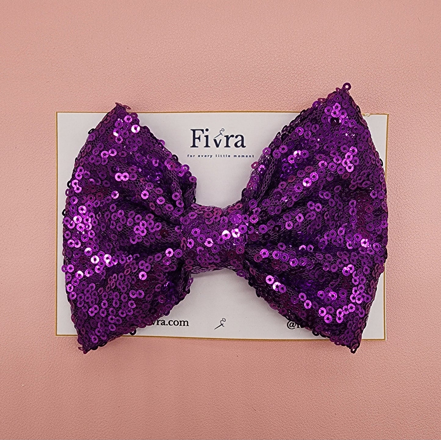 Large hair bow - Alligator hair clip - Purple sequin