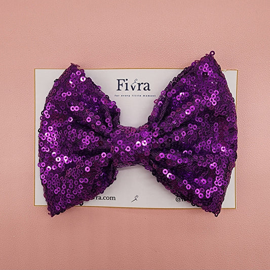 Large hair bow - Alligator hair clip - Purple sequin