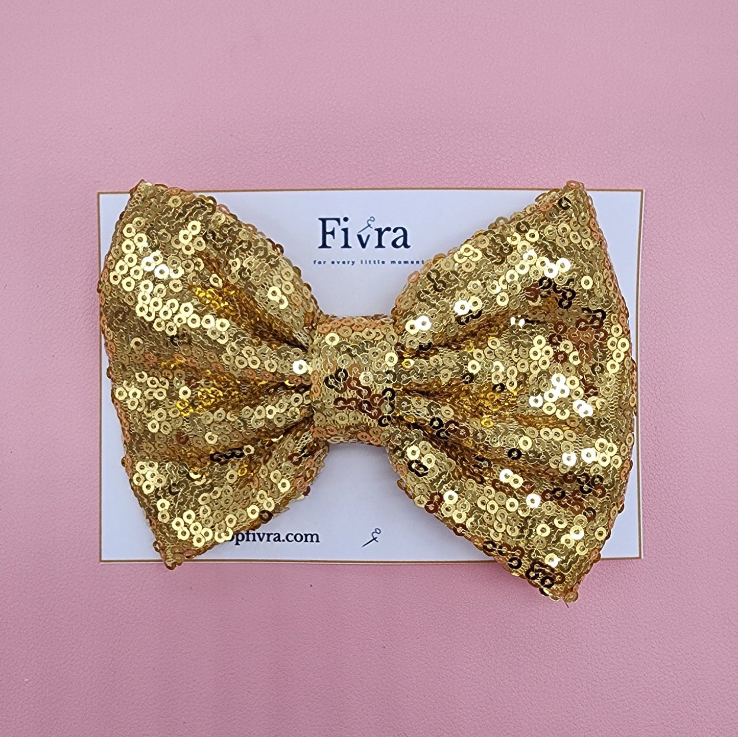 Large hair bow - Alligator hair clip - Gold sequin