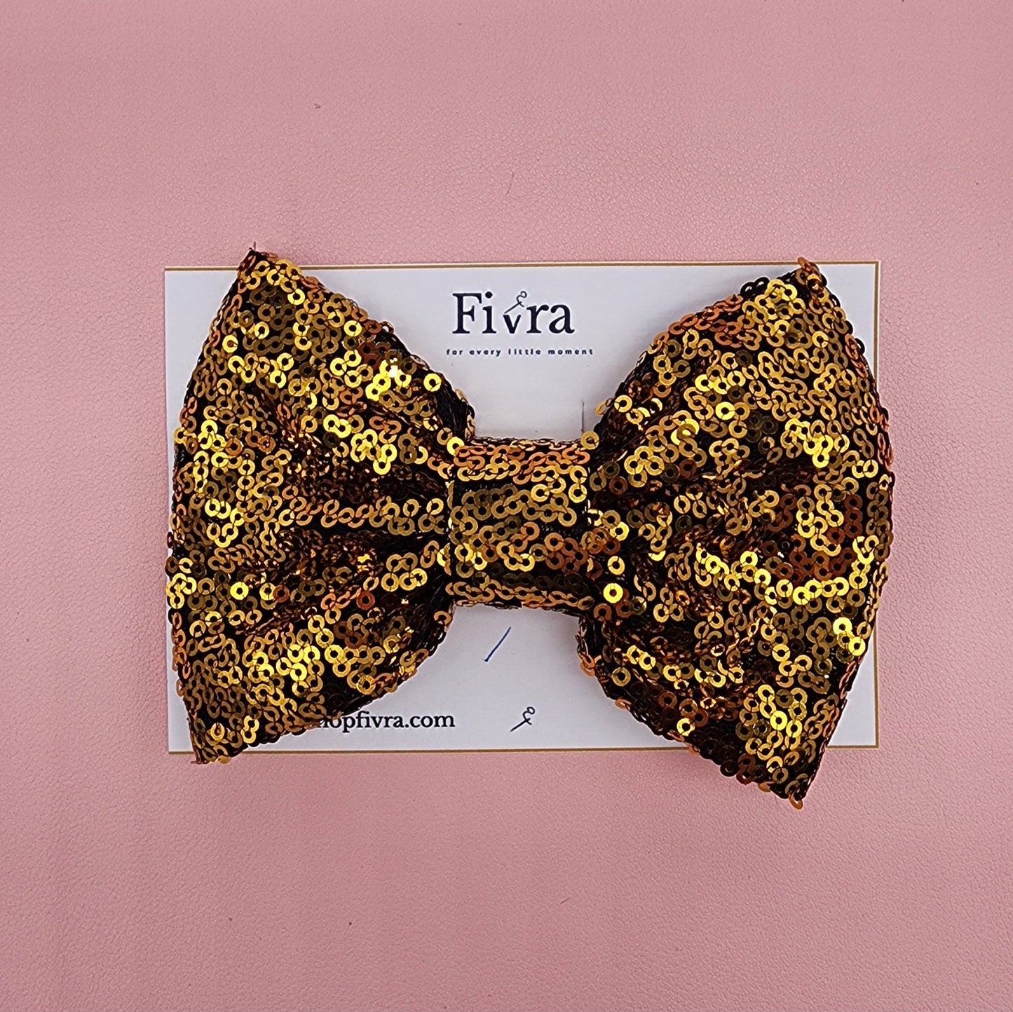Large hair bow - Alligator hair clip - Dark gold sequin