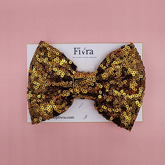 Large hair bow - Alligator hair clip - Dark gold sequin