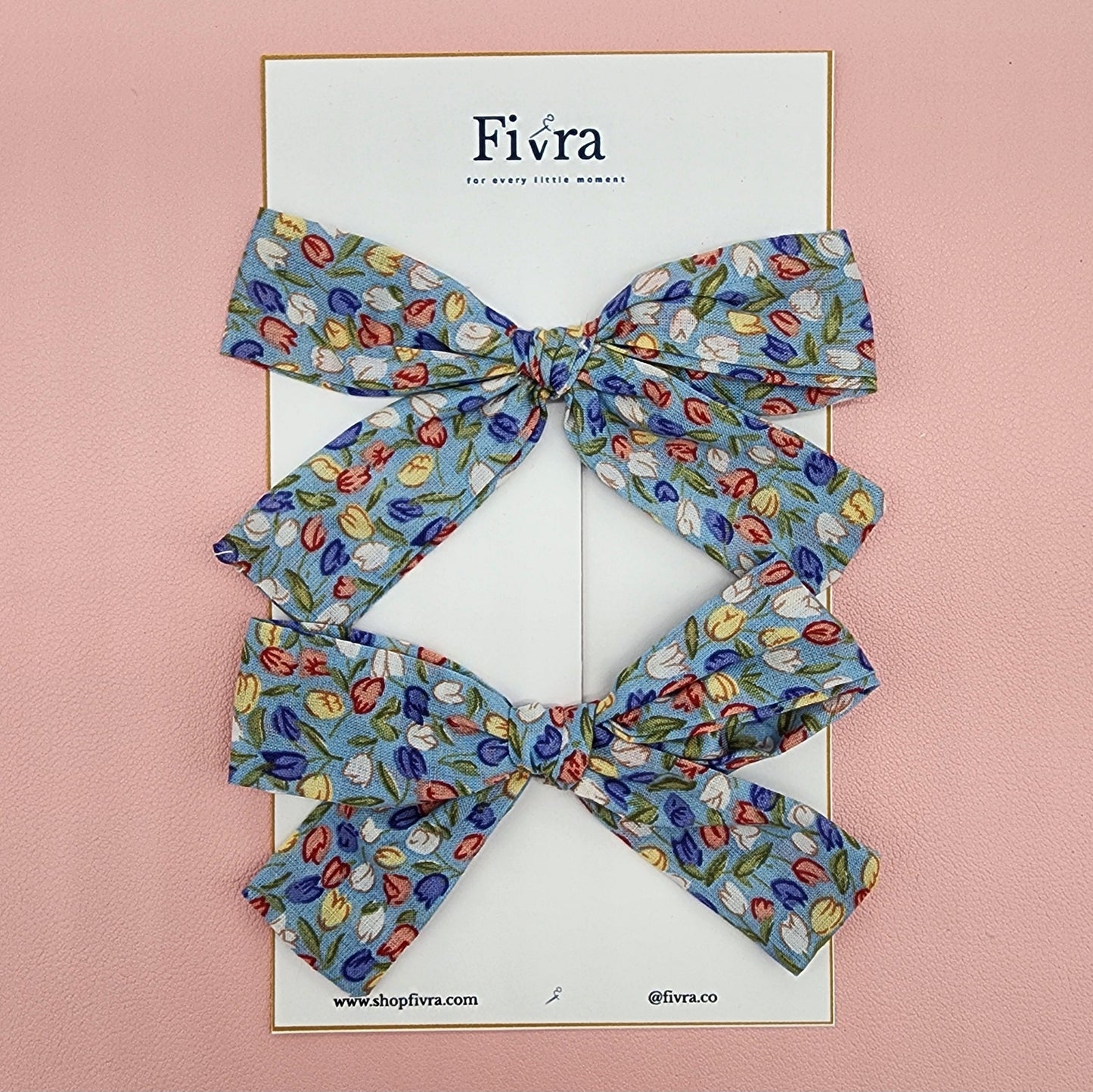 Small hair bow - double prong clip - tulips blue