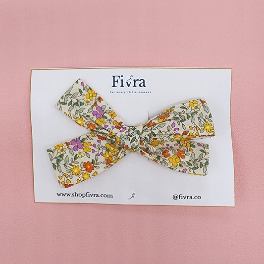 Medium hair bow - double prong clip - Yellow flowers
