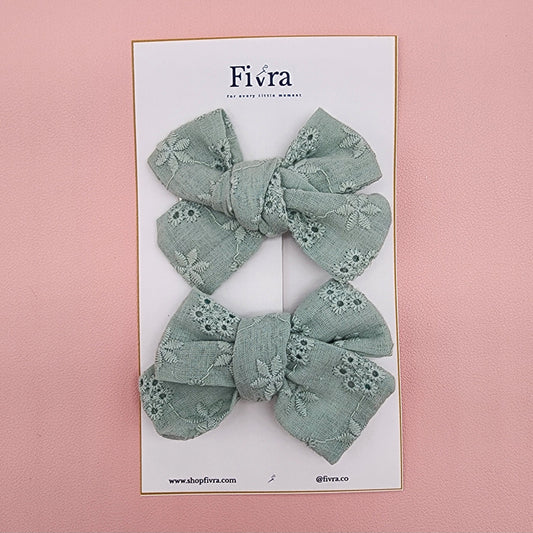 Small hair bow - Alligator clip - Aqua