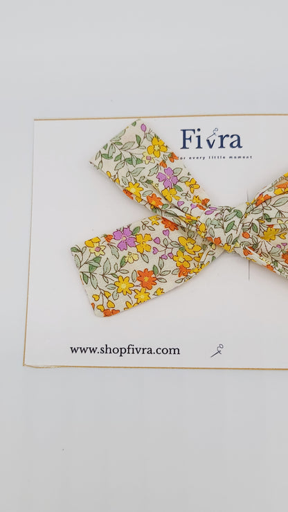 Medium hair bow - alligator clip - Flowers yellow