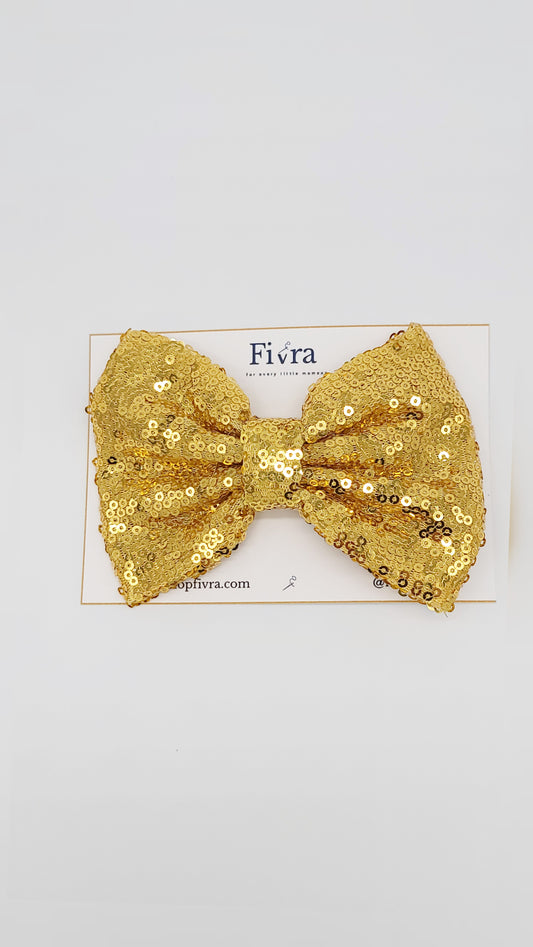 Large hair sequin bow - alligator clip - gold