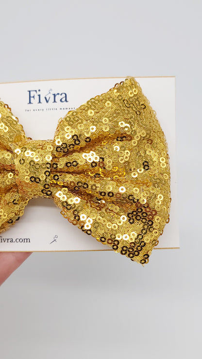 Large hair sequin bow - alligator clip - gold