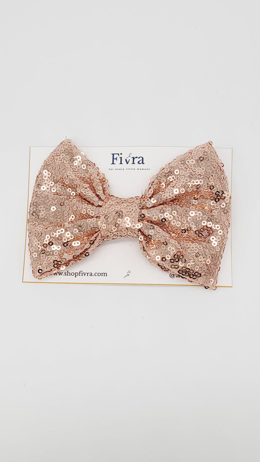 Large hair sequin bow - alligator clip - Rose gold