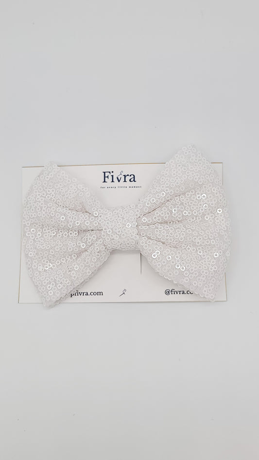 Large hair sequin bow - alligator clip - White